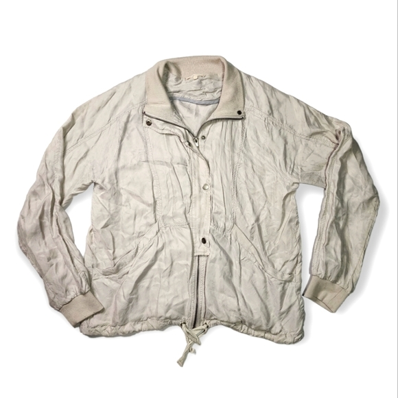 Mystree Large Lightweight Bomber Jacket Off White Crew Neck Long Sleeve - Picture 1 of 5